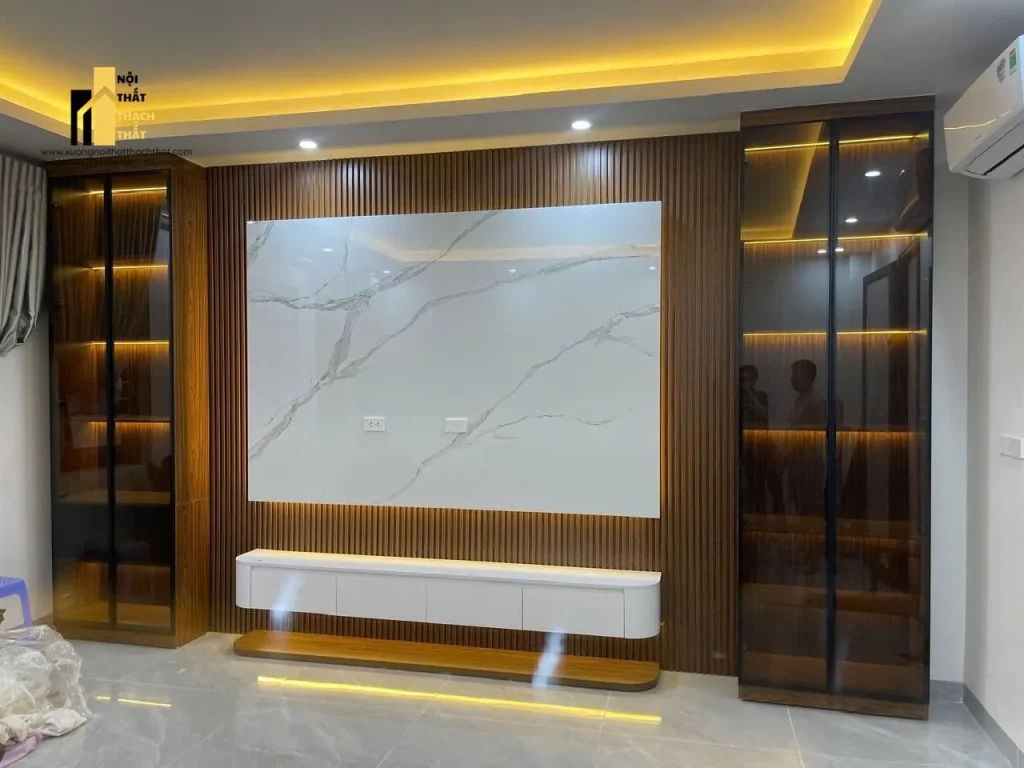 vách tivi phòng khách - vách tivi đẹp hiện đại 2026